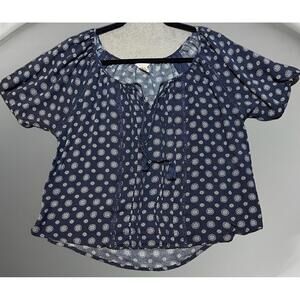 Forever 21 Blouse Womans S Navy Top Tassels, Paisley Boho Peasant Cottage Core